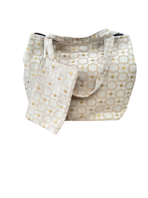 Mooie grote shopper tas inc bijpassende clutch (Beige)