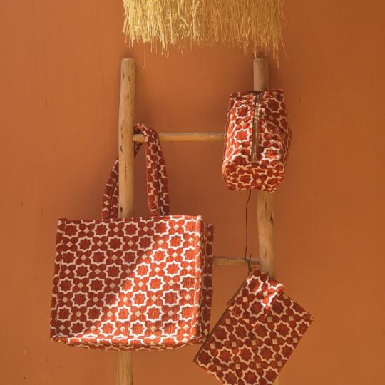 Handgemaakte shopper/toilettas/clutch/portemonnee (Set Roestbruin)