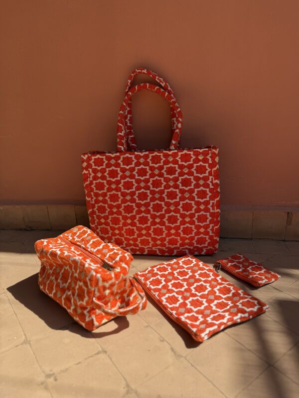 Handgemaakte shopper/toilettas/clutch/portemonnee (Set Oranje)