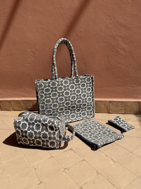 Handgemaakte shopper/toilettas/clutch/portemonnee (Set Grijs)