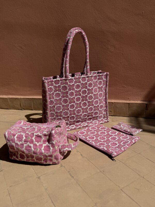 Handgemaakte shopper/toilettas/clutch/portemonnee (Set Roze)