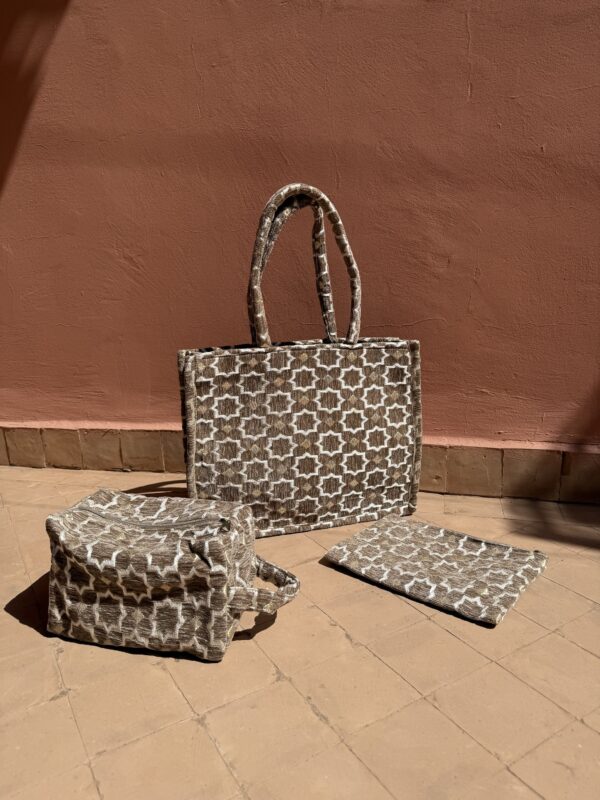 Handgemaakte shopper/toilettas/clutch (Set Taupe)