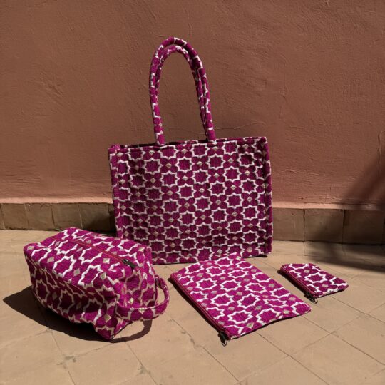 Handgemaakte shopper/toilettas/clutch/portemonnee (Set Fuchsia)