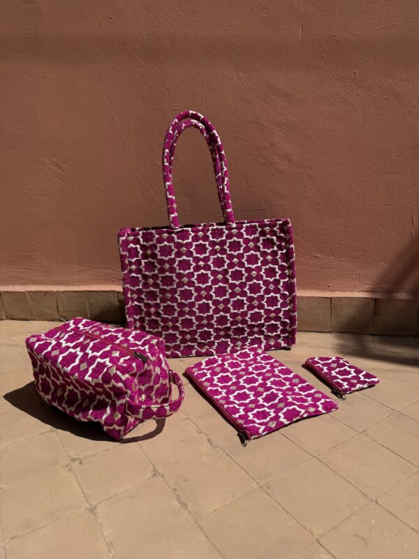 Handgemaakte shopper/toilettas/clutch/portemonnee (Set Fuchsia)