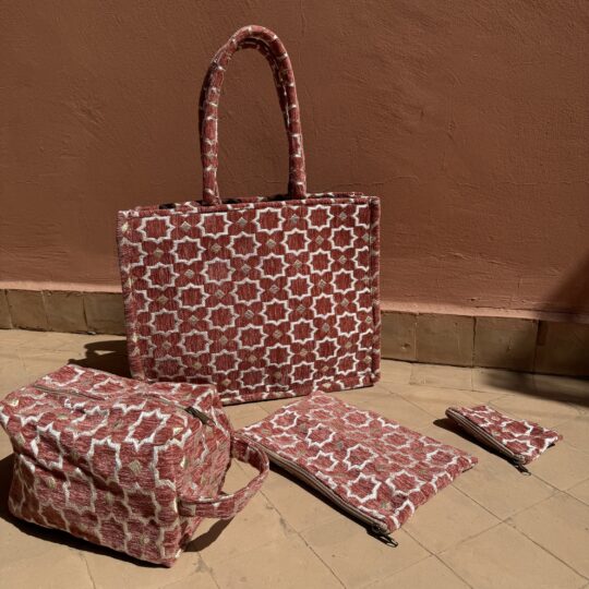 Handgemaakte shopper/toilettas/clutch/portemonnee (Set Oudroze)