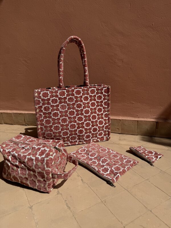 Handgemaakte shopper/toilettas/clutch/portemonnee (Set Oudroze)