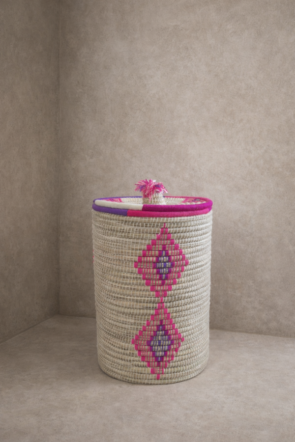 Handgemaakte opbergmand (roze/paars)